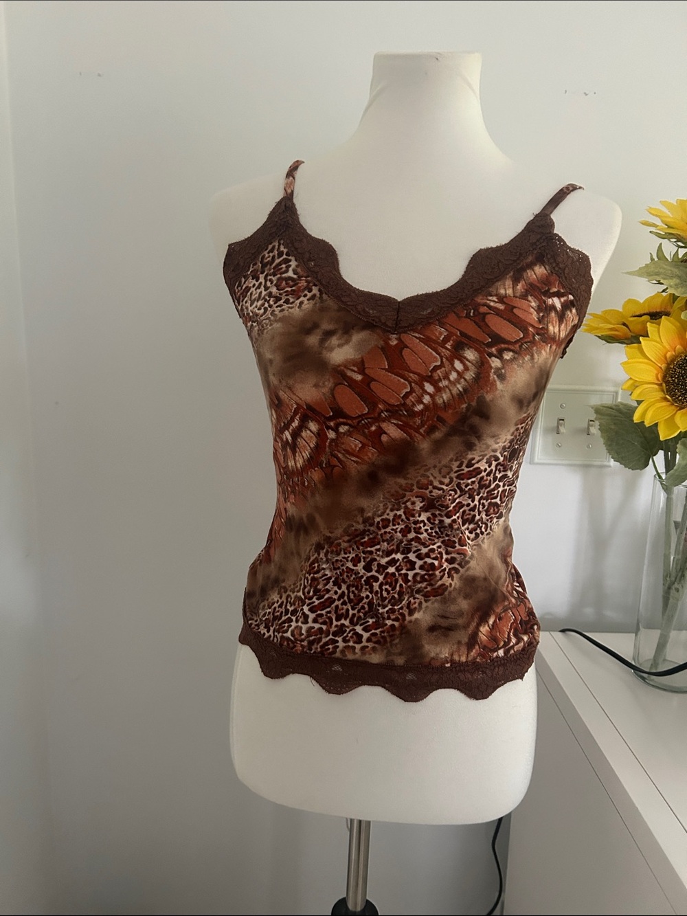 Cutest Vintage Brown Leopard Print Lace-Trim Camisole Tank Top - Picture 1 of 7
